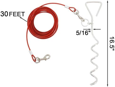 كابل ربط الكلاب ووتد، 30 قدمًا سلاسل للكلاب مقود خارجي للكلاب و16 بوصة للكلاب مضادة للصدأ مناسبة للكلاب المتوسطة والكبيرة التي يصل وزنها إلى 100 رطل، للتخييم والمنتزه والحديقة والفناء in Kuwait