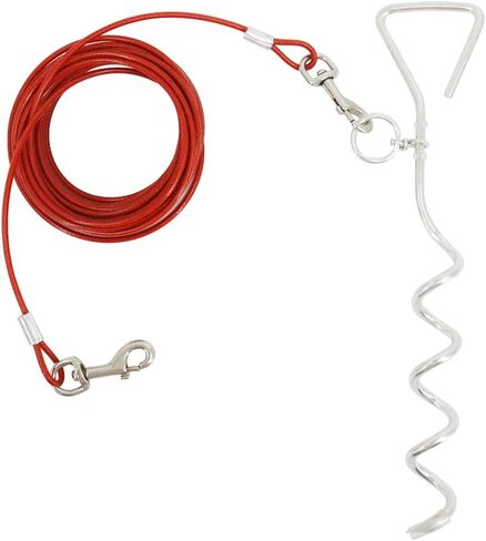 كابل ربط الكلاب ووتد، 30 قدمًا سلاسل للكلاب مقود خارجي للكلاب و16 بوصة للكلاب مضادة للصدأ مناسبة للكلاب المتوسطة والكبيرة التي يصل وزنها إلى 100 رطل، للتخييم والمنتزه والحديقة والفناء in Kuwait