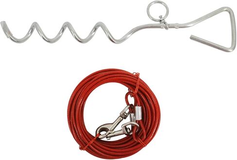 كابل ربط الكلاب ووتد، 30 قدمًا سلاسل للكلاب مقود خارجي للكلاب و16 بوصة للكلاب مضادة للصدأ مناسبة للكلاب المتوسطة والكبيرة التي يصل وزنها إلى 100 رطل، للتخييم والمنتزه والحديقة والفناء in Kuwait