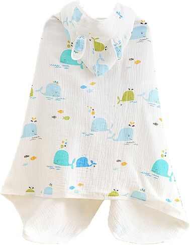 منشفة حمام بغطاء للرأس للأطفال من بلو ويل، مقاس 23.6 سم × 51.1 سم، من قطن الموسلين فائق النعومة للرضع، منشفة حمام سباحة، رداء حمام مع آذان لطيفة in Kuwait