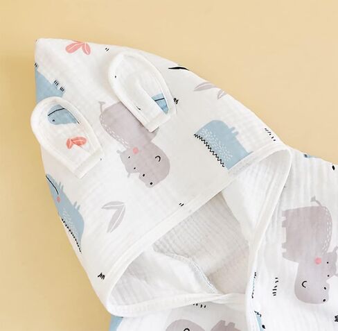 منشفة حمام بغطاء للرأس للأطفال من بلو ويل، مقاس 23.6 سم × 51.1 سم، من قطن الموسلين فائق النعومة للرضع، منشفة حمام سباحة، رداء حمام مع آذان لطيفة in Kuwait