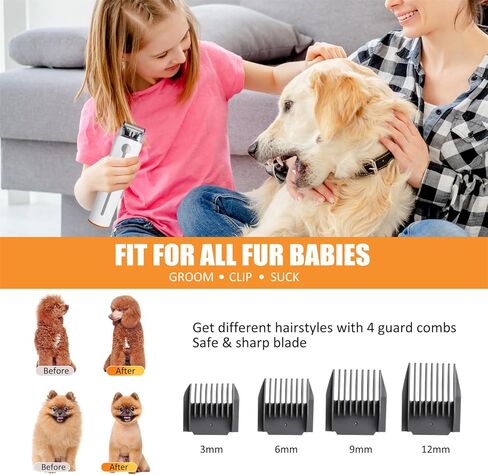 مجموعة أدوات قص شعر الحيوانات الأليفة ومكنسة شعر الكلاب، 6 في 1 أدوات حلاقة مثبتة لتساقط شعر الحيوانات الأليفة، شفط 99% من الشعر، كوب غبار سعة 1.5 لتر، ضوضاء منخفضة، تنظيف منزلي in Kuwait