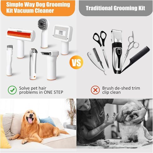 مجموعة أدوات قص شعر الحيوانات الأليفة ومكنسة شعر الكلاب، 6 في 1 أدوات حلاقة مثبتة لتساقط شعر الحيوانات الأليفة، شفط 99% من الشعر، كوب غبار سعة 1.5 لتر، ضوضاء منخفضة، تنظيف منزلي in Kuwait