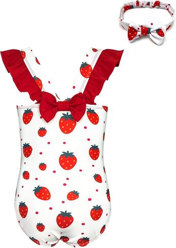 SHEKINI Baby Girl's One Piece Swimsuit Strawberry Ruffle Bathing Suits Cute Swimwear in Saudi Arabia