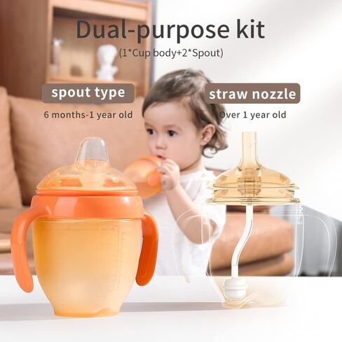 silicone toddler sippy cups with straws for baby 6 months | spill proof cup for 1 year olddual-purpose kit, easy to clean，bpa free in Kuwait