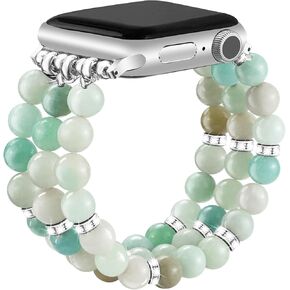 JR.DM Christmas Beaded Bracelet Watch Bands Women Compatible with Apple Watch Band 38mm 40mm 41mm 42mm, Holiday Handmade Stretch Bracelet Fancy Elastic Strap for iWatch Series 10 9 8 7 6 5 4 3 2 1 SE