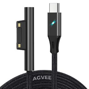 AGVEE 10ft PD Trigger USB-C إلى Surface Connect كابل شحن موصل شاحن لجهاز Microsoft Surface Pro X/9/8/7/6/5/4/3، GO 3/2/1 Surface Laptop 4/3/2/1 / ستوديو، كتاب 1 2، أسود