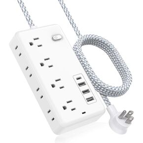 Extension Cord 5FT, Surge Protector Power Strip with 8 Widely Outlets 4 USB Ports, Flat Plug, Wall Mount Outlet Extender, Multiple Outlets for Indoor Home Office, Dorm Room Essentials