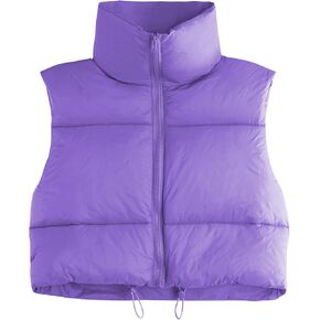 Century Star Cropped Puffer Vest Women Fashion High Neck Zipper Jacket Coat Sleeveless Winter Warm Lightweight