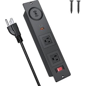 Recessed Power Strip Surge Protector, Conference Outlets with 2 AC, 2 USB-A, USB-C & Wireless Fast Charger, Desk Furniture Power Outlet for Home, Office, Workstations, ETL Listed