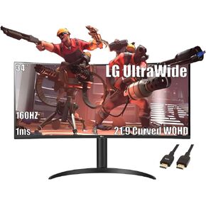 LG 34 inch UltraWide Curved Monitor, 21:9 WQHD (3440x1440) VA Display, 100Hz, 5ms, AMD FreeSync, up to 99% sRGB Color Gamut and HDR 10,3-Side Virtually Borderless Design, with 5ave HDMI Cable