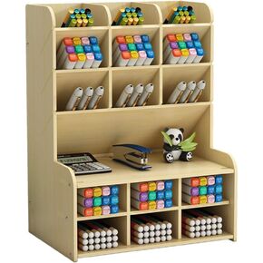 White Pen Organizer with Drawer, DIY Pencil Holder Desk Tidy Caddy Office Stationery Desktop Organiser for Home, Office and School (PB17 White)