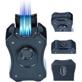 Large Lighter,Premium Windproof Dual Torch Jet Flame Lighter with Stand –Metal Refillable Butane Multi-Purpose Lighter Large Lighter for Men (Butane Not Included)