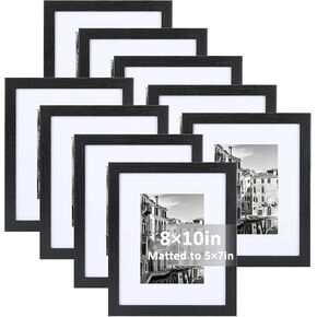 12X12in Photo Frames Set of 3,Display Pictures 8x8in with Mat or 12x12in Without Mat,Picture Frame with Black Wood Grain for Wall Mounting or Table Top Display