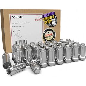 Wheel Accessories Parts 32 Pcs 14mm 1.50 14x1.50 Thread Truck 1.90" Long Spline Lug Nuts Chrome Truck Spline Fits 1999+ Chevy Silverado GMC Sierra 2500 3500 Ford 2005+ F250 F350 2011+ Ram 2500 3500