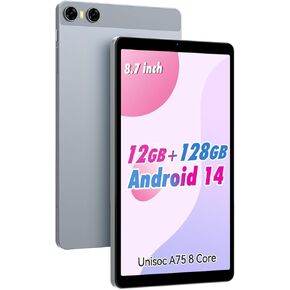 Android 14 Tablets, 8.7 Inch Tablet, A80 Tablet 12GB RAM+128GB ROM(TF 1TB) Unisoc T606 8 Core CPU, Widevine L1 1340x800 IPS HD Touch Screen 5000mAh, Three Cameras BT 5.0 WiFi, Face Unlocked