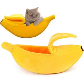 NatureMan Creative Banana Shape Dog Cat Bed, Cute Banana Puppy Pad Kennel Warm and Soft Pet Cat Supplies Kitten Puppy Bed (Medium)