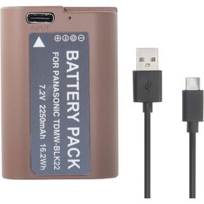 2250mAh DMW-BLK22 Battery Pack with Type C Fast Charging Rechargeable Battery for Panasonic Lumix DC-G9 IIDC-S5, DC-S5 II, DC-S5 IIX, GH5 II, GH6, S5II S5IIX, S5M2, S5M2X, GH5M2