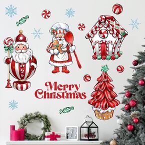 Mfault Merry Christmas Hot Cocoa Wall Decals Stickers, Xmas Elk Gnome Gingerbread Man Snowman Decorations Bedroom Art, Snowflake New Year 2025 Party Home Kitchen Decor Holiday Gift