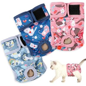 Reusable Cat Diapers 3 Pack with Good Absorbency Cat Diapers for Female Cats Small& Male Cat Easy to Put on Adorable Diapers for Cats Secure Fit M