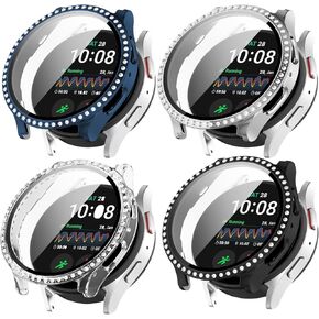 Compatible with Galaxy Watch 7 40mm 44mm Screen Protector Case Tempered Glass Bling Diamond Cases Women Girls Crystal Shining Rhinestone Cases Smartwatch Accessories Case (3pack, 44mm)