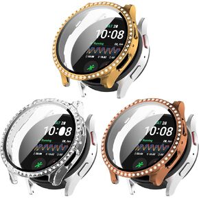 Compatible with Galaxy Watch 7 40mm 44mm Screen Protector Case Tempered Glass Bling Diamond Cases Women Girls Crystal Shining Rhinestone Cases Smartwatch Accessories Case (3pack, 44mm) in Kuwait