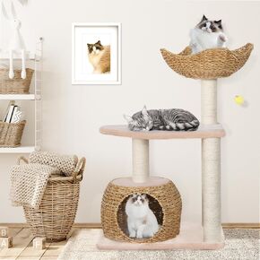 Wooden Cat Tree, Modern Cat Tree Tower with Jumping Platforms, Baskets, Cat Condo, 40" Cat Scratching Posts for Indoor Cats Kitten