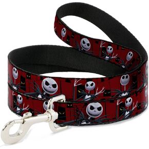 Buckle-Down Dog Leash Nightmare Before Christmas 3 Jack Poses Peeping Eyes Burgundy 4 Feet Long 0.5 Inch Wide, Multicolor, DL-WDY323-N