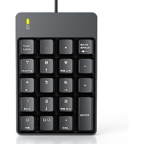 Wired Number Pad, USB Numeric Keypad 19 Key Number Keypad Keyboard for Laptop PC Computer Notebook, Big Print Letters - Black