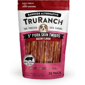 5" Pork Skin Twists - Collagen Chews for Dogs - Bacon Flavor - Made with Real Pork Skin - Rawhide Alternative - Limited Ingredient - Easy to Digest Treat, 1 Bag, 9 Count