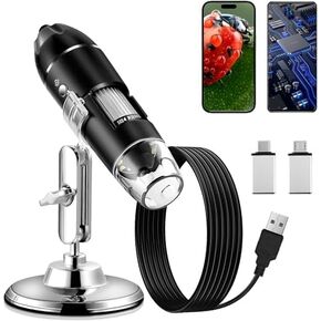 USB Digital Microscope, 50X-1600X Magnification Handheld Digital Microscope with Adjustable Stand, Compatible with Android Phone, Mac, Windows PC