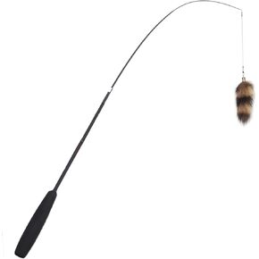 Fosrion Real Raccoon Tail Fur Dog Bites Toy with Three Section Retractable Carbon Fiber Rod (Raccoon Tail)