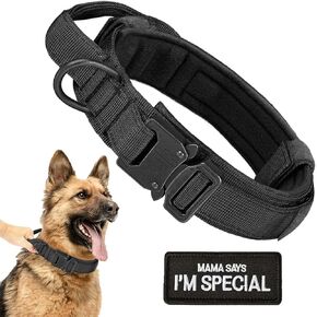 Tactical Dog Collar Military Dog Collar with Handle - Adjustable Nylon Training Dog Collar with Heavy Duty Metal Buckle Collar for Medium Large Dogs,with Patch