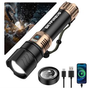 SKYFIRE LED Flashlights High Lumens,10000mAh Super Bright Rechargeable Flashlight,Zoomable,Four Modes,Waterproof Flash Light for Camping Essentials,Outdoor and Home Emergencies-No Lens
