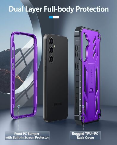 FNTCASE for Samsung Galaxy S24-FE Case: Military Grade Drop Proof Protection Mobile Cover with Kickstand | Matte Textured Rugged Shockproof TPU | Protective Sturdy Phone Case Black in Kuwait