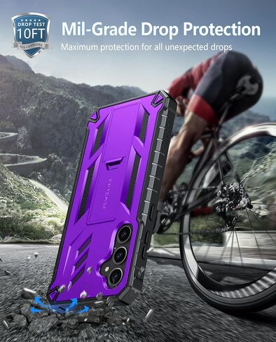 FNTCASE for Samsung Galaxy S24-FE Case: Military Grade Drop Proof Protection Mobile Cover with Kickstand | Matte Textured Rugged Shockproof TPU | Protective Sturdy Phone Case Black in Kuwait