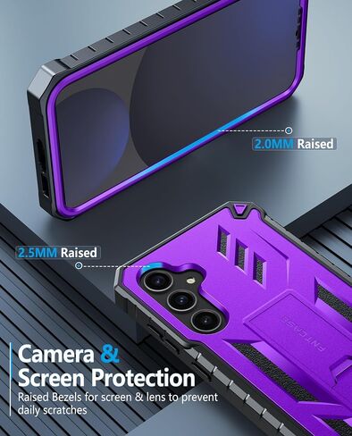 FNTCASE for Samsung Galaxy S24-FE Case: Military Grade Drop Proof Protection Mobile Cover with Kickstand | Matte Textured Rugged Shockproof TPU | Protective Sturdy Phone Case Black in Kuwait