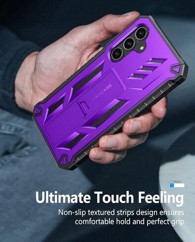 FNTCASE for Samsung Galaxy S24-FE Case: Military Grade Drop Proof Protection Mobile Cover with Kickstand | Matte Textured Rugged Shockproof TPU | Protective Sturdy Phone Case Black in Kuwait