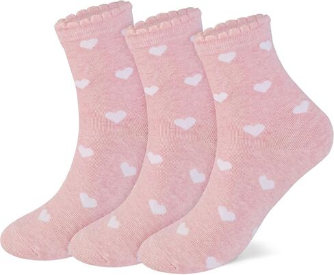 3 Pairs Heart Pattern Crew Socks For Women - Cute Cotton Womens Socks for Size 6,7,8,9,10 by Cutie Mango in Kuwait