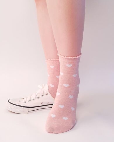 3 Pairs Heart Pattern Crew Socks For Women - Cute Cotton Womens Socks for Size 6,7,8,9,10 by Cutie Mango in Kuwait