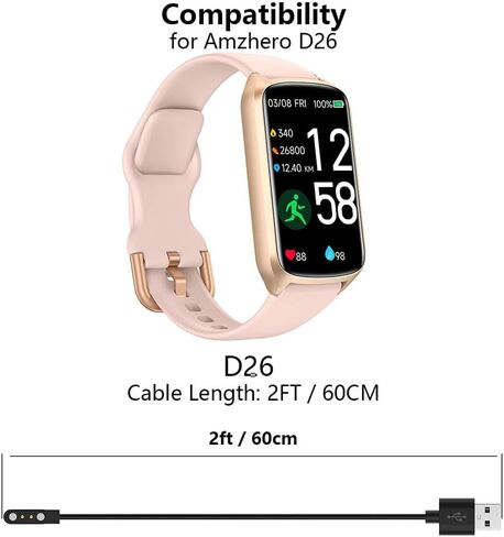 2Pack Charger Compatible with Amzhero D26, 2FT Smart Watch Replacement USB Charging Cable Cord in Saudi Arabia