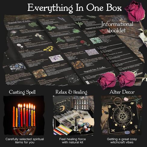 Witchcraft Supplies Kit 132 PCS, Wiccan Supplies and Tools, Including Witchcraft Herbs, Spell Candles, Crystals for Witchcraft, Witch Starter Kit for Spiritual Healing Altar Decor, Christmas Gift in Kuwait