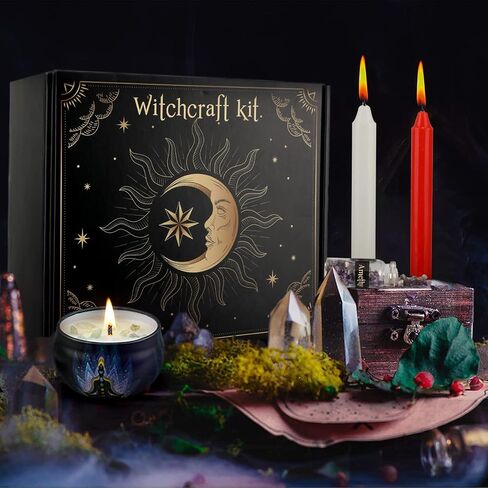 Witchcraft Supplies Kit 132 PCS, Wiccan Supplies and Tools, Including Witchcraft Herbs, Spell Candles, Crystals for Witchcraft, Witch Starter Kit for Spiritual Healing Altar Decor, Christmas Gift in Kuwait