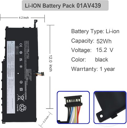 بطارية كمبيوتر محمول 01AV438 00HW028 01AV458 01AV439 متوافقة مع Lenovo Thinkpad X1 Carbon 4th / Gen 4 (2016) ThinkPad X1 Yoga 1st Gen ThinkPad X1 Yoga 2nd Gen Serious [15.2V 52WH] in Kuwait