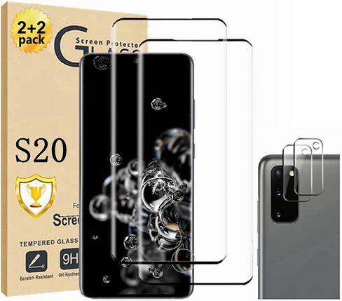 واقي شاشة Galaxy S20، عبوتان واقي شاشة من الزجاج المقوى S20 [عبوة من قطعتين + عبوتين] عبوتان من واقي عدسة الكاميرا، واقي شاشة من الزجاج المقوى بقوة 9H لهاتف Samsung Galaxy S20 in Kuwait