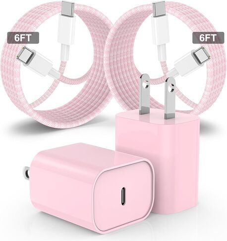 Fast Charger for iPhone 15 Charger Fast Charging 6FT, 2Pack 20W USB C for iPad Pro Charger Block with Type C to C Cable for iPhone 15 Pro Max/15 Pro/15 Plus/Pad Pro 13/12.9/Air/Mini - Pink in Saudi Arabia