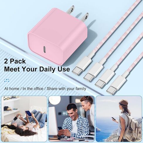 Fast Charger for iPhone 15 Charger Fast Charging 6FT, 2Pack 20W USB C for iPad Pro Charger Block with Type C to C Cable for iPhone 15 Pro Max/15 Pro/15 Plus/Pad Pro 13/12.9/Air/Mini - Pink in Saudi Arabia