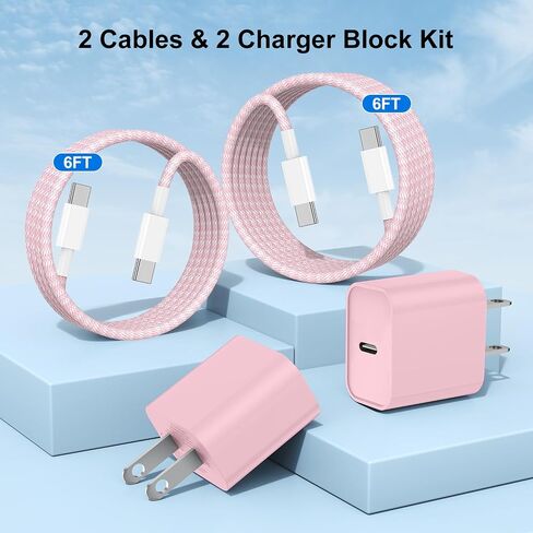 Fast Charger for iPhone 15 Charger Fast Charging 6FT, 2Pack 20W USB C for iPad Pro Charger Block with Type C to C Cable for iPhone 15 Pro Max/15 Pro/15 Plus/Pad Pro 13/12.9/Air/Mini - Pink in Saudi Arabia