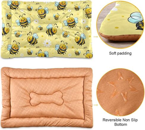 Pink Floral Pet Bed Pad Soft Dog Bed Mat with Anti-Slip Bottom, Machine Washable Crate Pad Mattress for Dog Sleeping in Kuwait