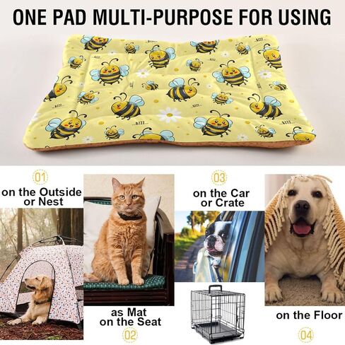 Pink Floral Pet Bed Pad Soft Dog Bed Mat with Anti-Slip Bottom, Machine Washable Crate Pad Mattress for Dog Sleeping in Kuwait